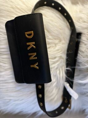 DKNY Black Leather Belt Bag with Gold Accent